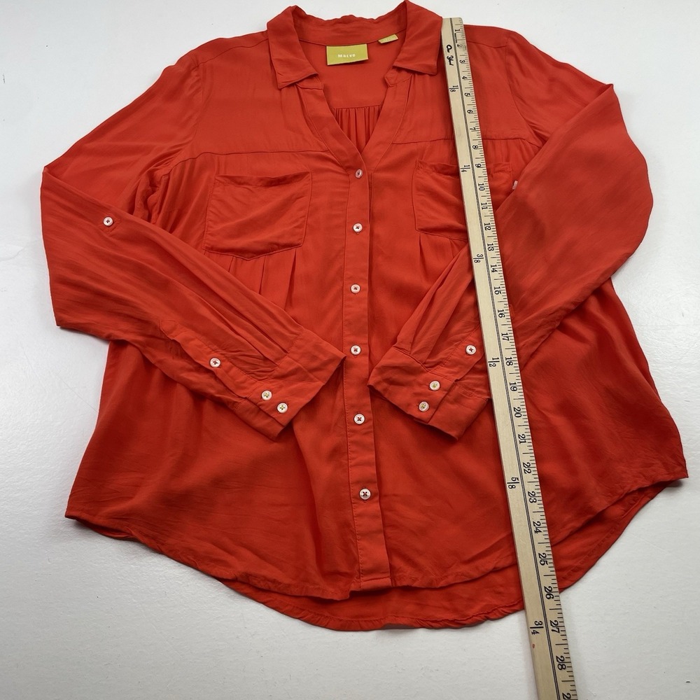 Maeve Anthropologie Women Shirt Small Flutter Sleeve Down In Sicilian Orange - Picture 6 of 13